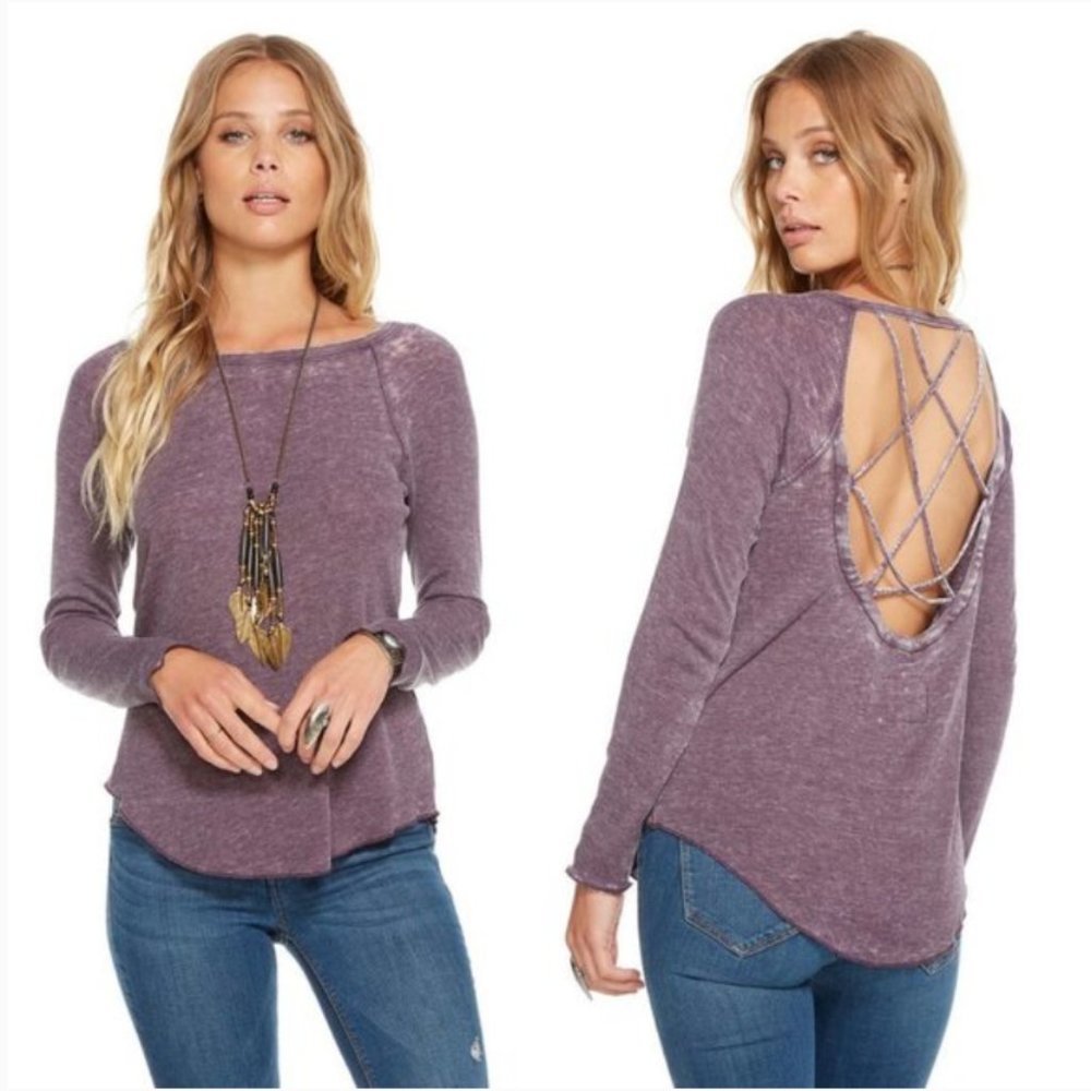 NWT CHASER Ribbed Strappy Back Purple Raglan Shirt